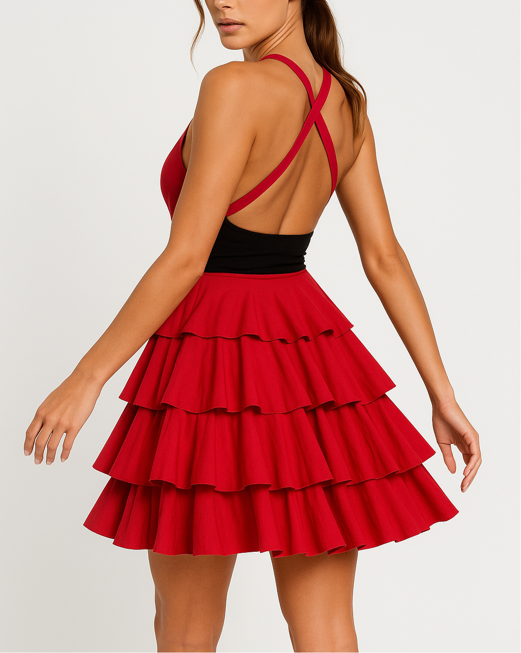 4 Layer Tiered Flounce Multi. Way Dress