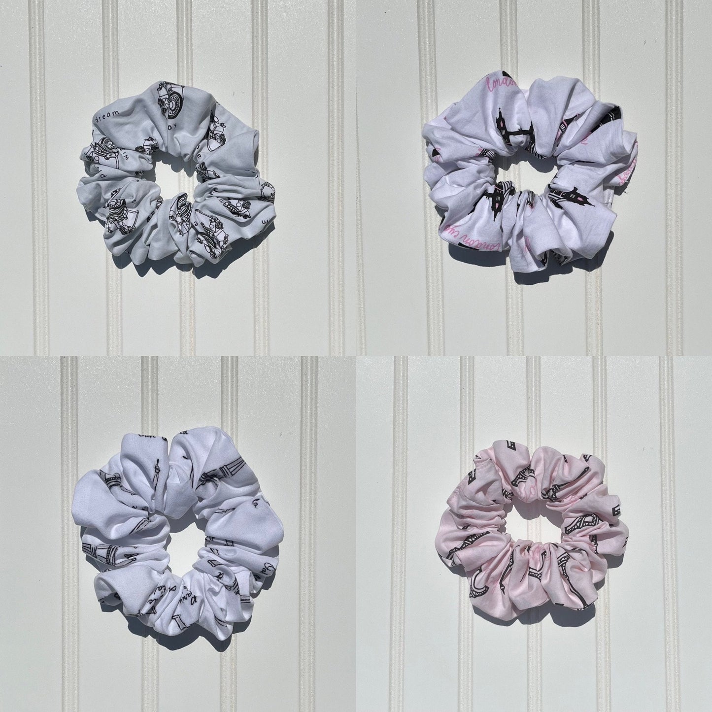 World Traveler Cotton Scrunchie Set: Paris, London Prints