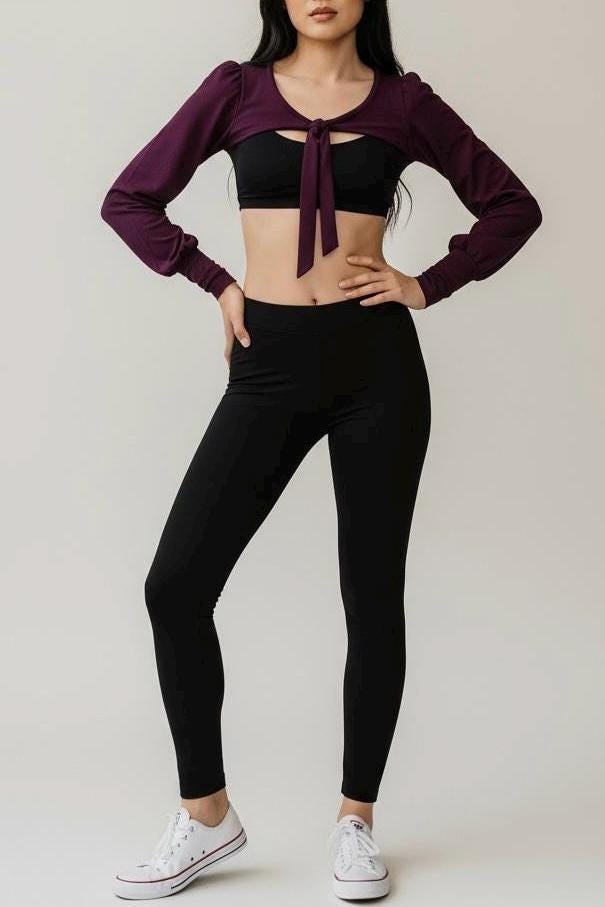 Tie-Front Long Sleeve Shrug | Soft Stretch Cropped Bolero Top