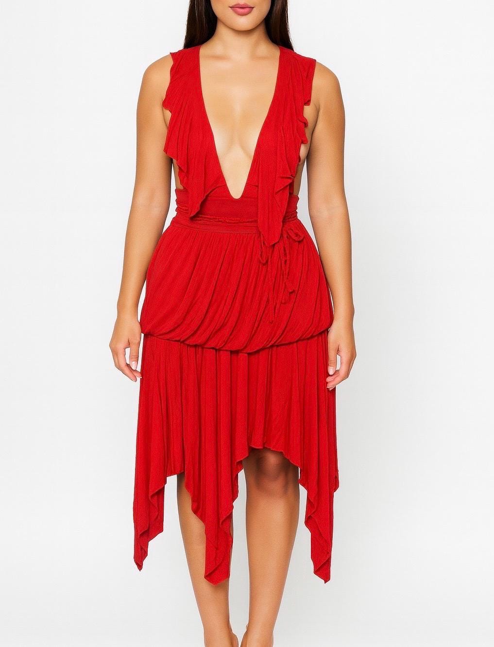 dominique asymmetrical dress Amore Red Tiered – Ansari CL137892001
