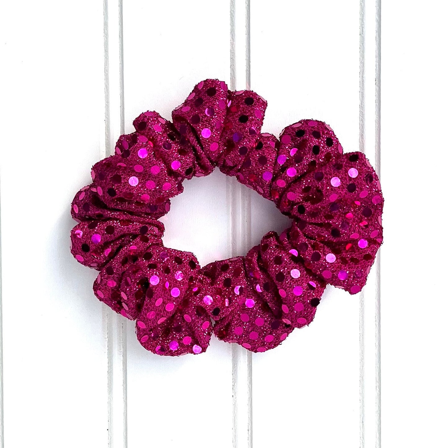Fuchsia Dotted Foil Scrunchie: Handmade Trendy Hair Tie