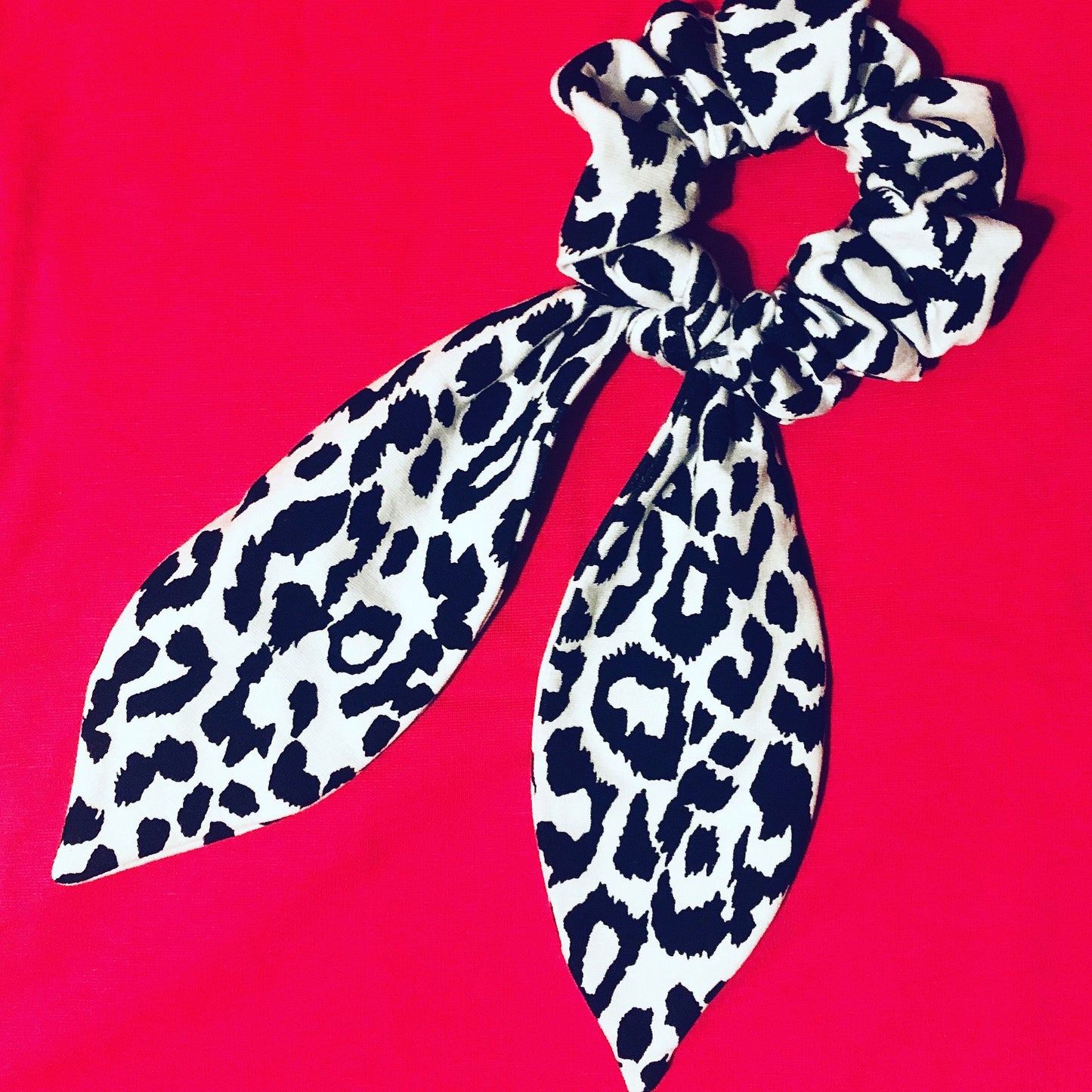 Leopard Print Knot Tie Scrunchie: Handmade Jersey Spandex Hair Tie
