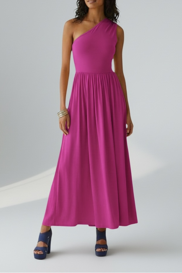 Ava One Shoulder Gathered Waist Maxi Dress