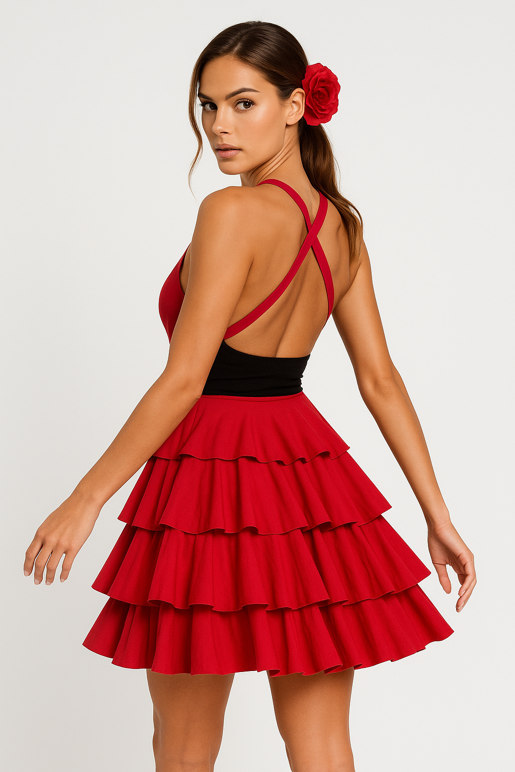4 Layer Tiered Flounce Multi. Way Dress