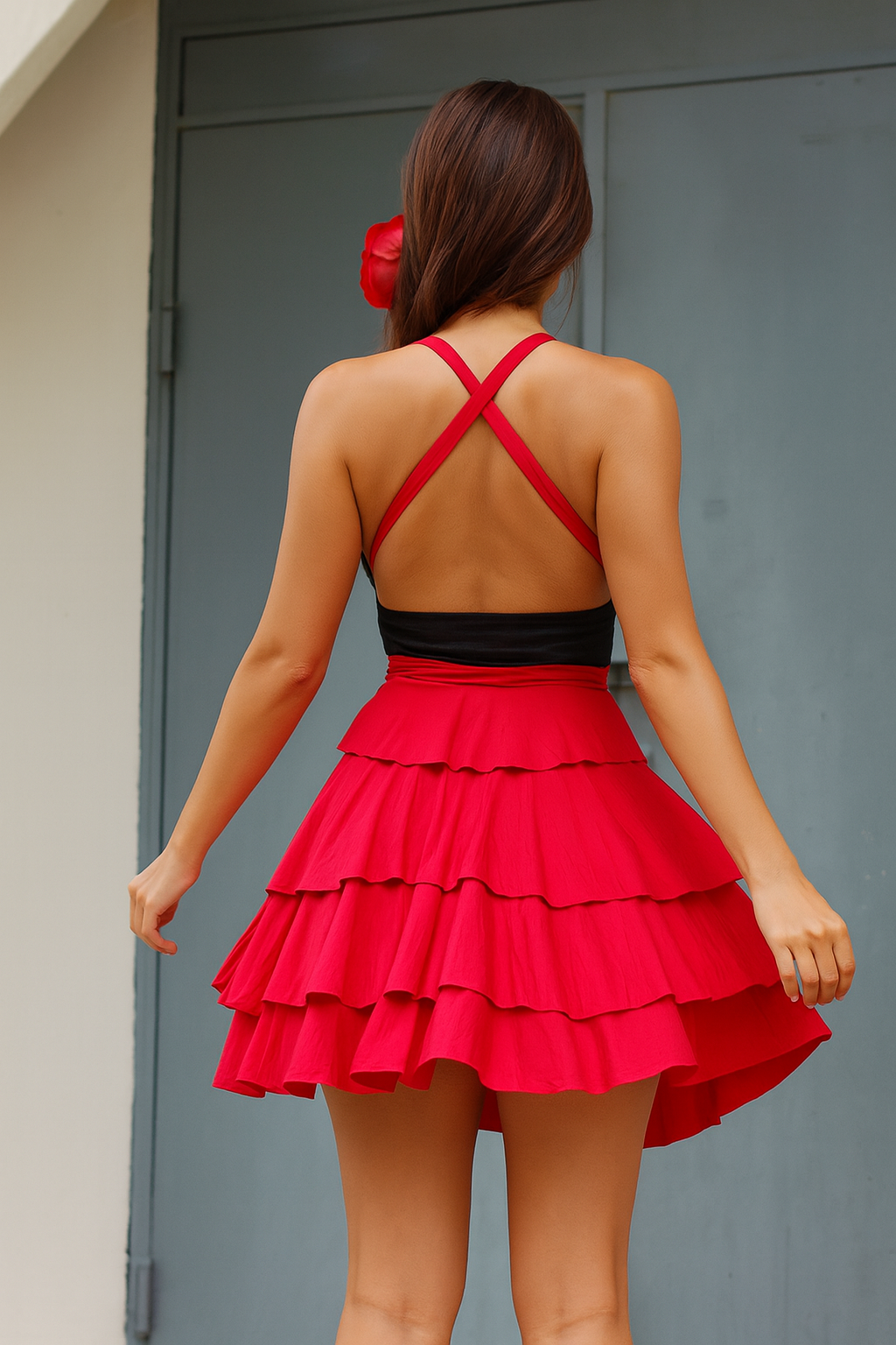 4 Layer Tiered Flounce Multi. Way Dress