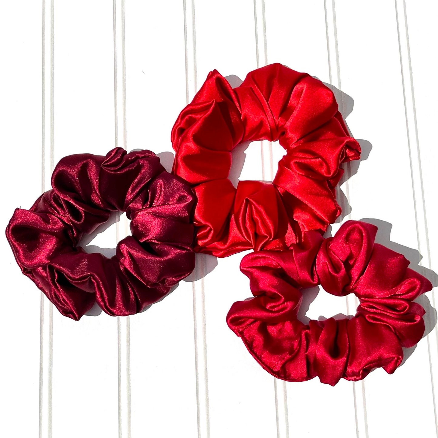 Shades of Red Satin Scrunchies