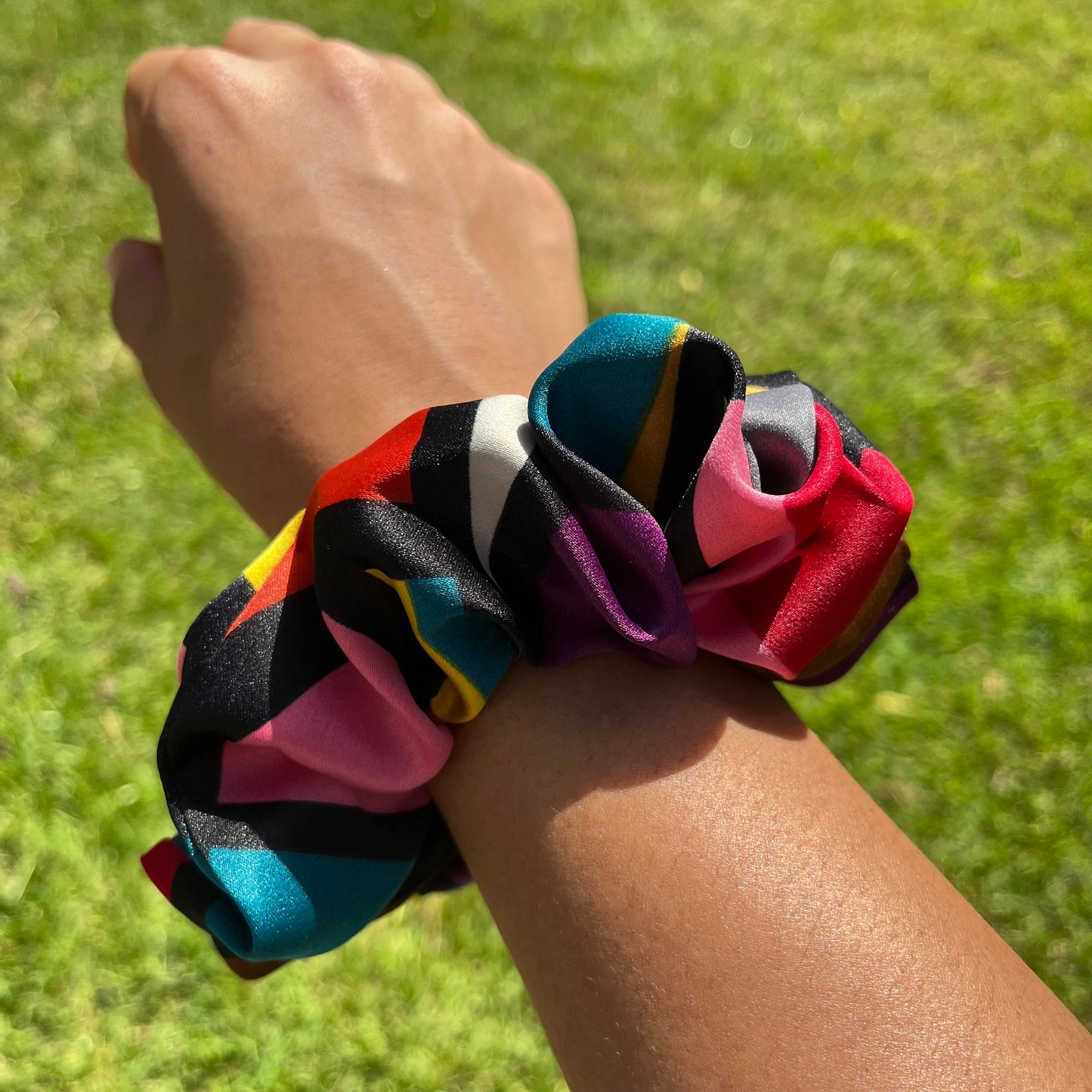 90s Inspired Colorful Scrunchie: Handmade Polyester Hair Fashion