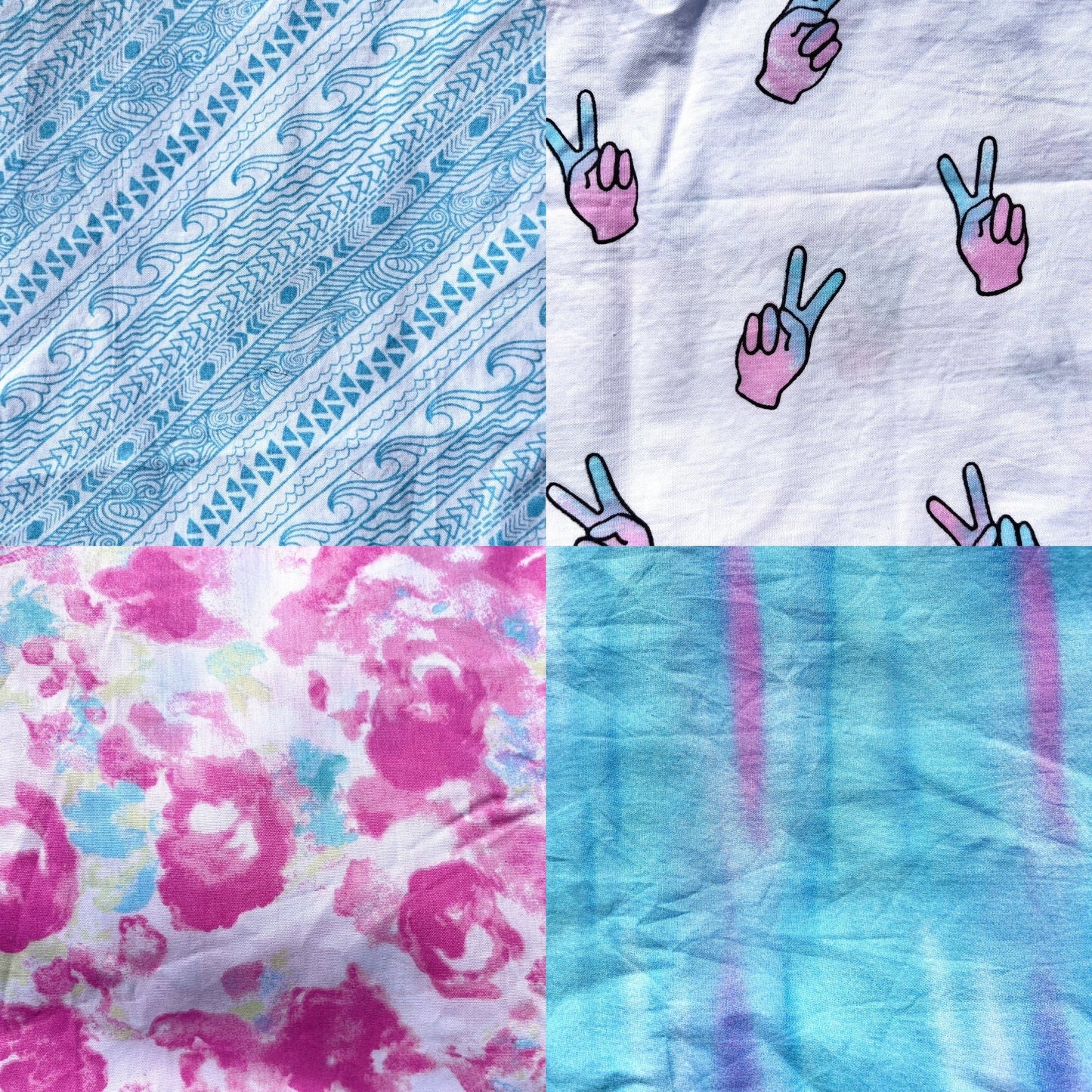 Cotton Scrunchie Set: Pink, Blue, & Tropical Prints