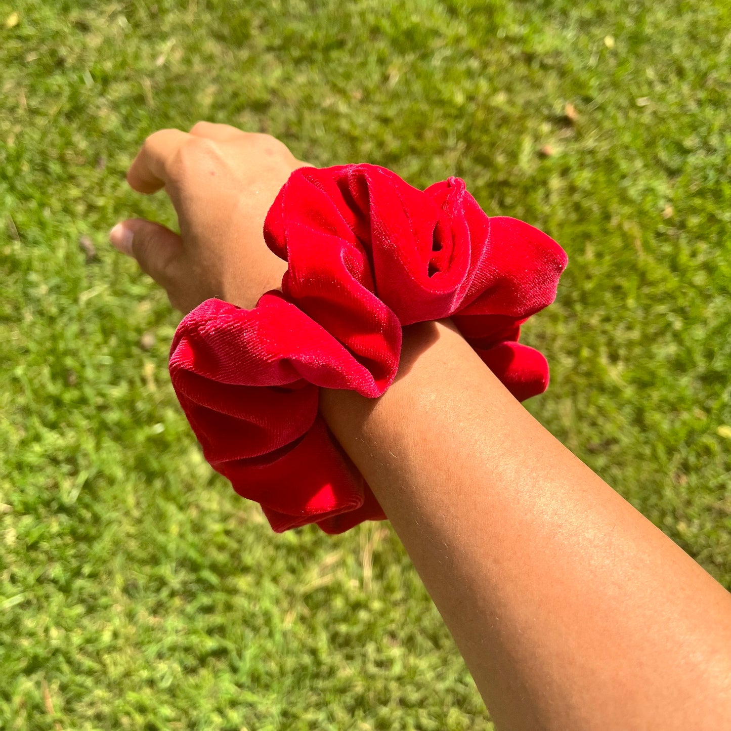 Red Velvet Plaid Scrunchies: Handmade Cotton Blend Hair Accessories