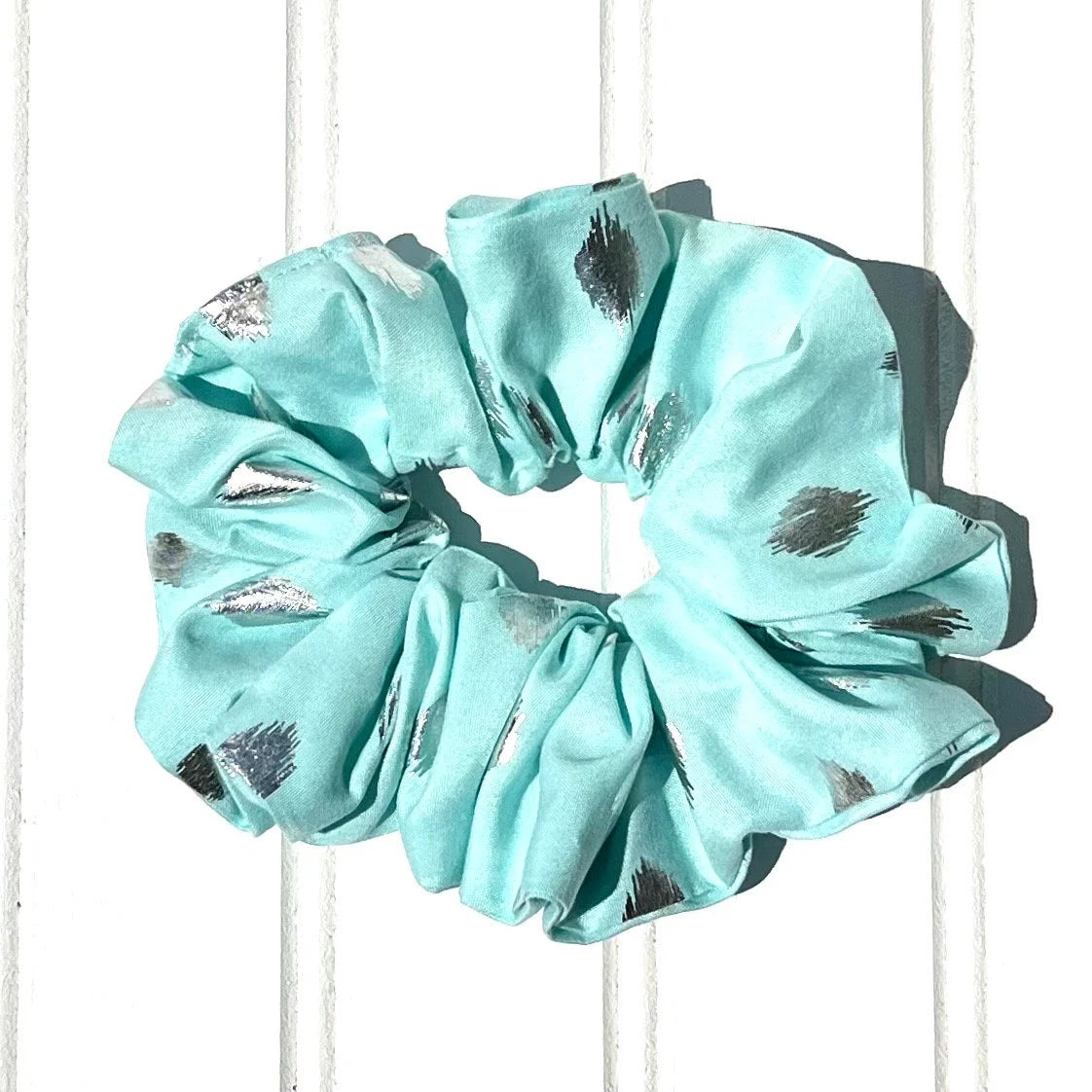 Pink & Aqua Scrunchie Set: Geometric, Kitty, Metallic Hair Fashion