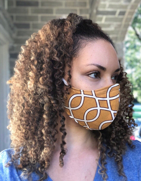 100% Cotton 3 Layer Gold Face Masks with removable nose wire and Filter Pocket