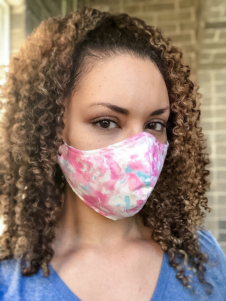 100% Cotton 3 Layer Floral Watercolor Face Masks with removable nose wire and Filter Pocket