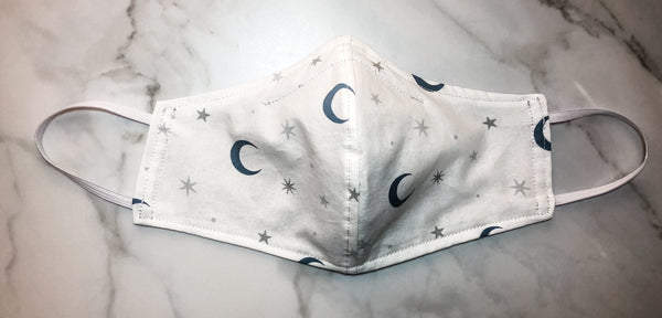 100% Cotton 3 Layer Moon and Stars Print Face Masks with removable nose wire and Filter Pocket