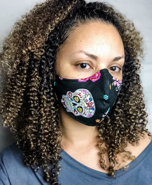 100% Cotton 3 Layer Day of the Dead Face Masks with removable nose wire and Filter Pocket