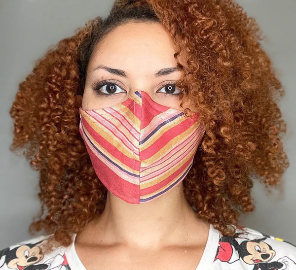 100% Cotton 3 Layer Hot Pink Stripe Print Face Masks with removable nose wire and Filter Pocket