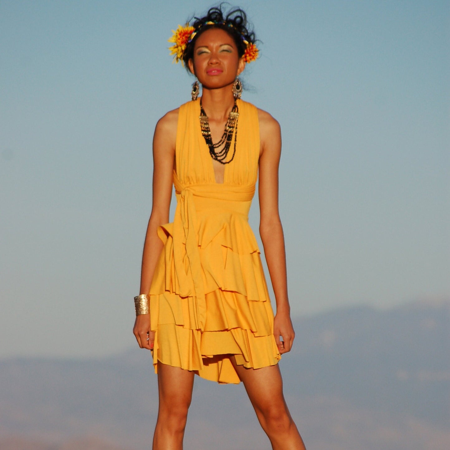 Tiered flounce Mini Dress with Infinity tie straps, cute dresses, Ruffle dress, flounce dresses, summer dress, vacation dress, dancer dress