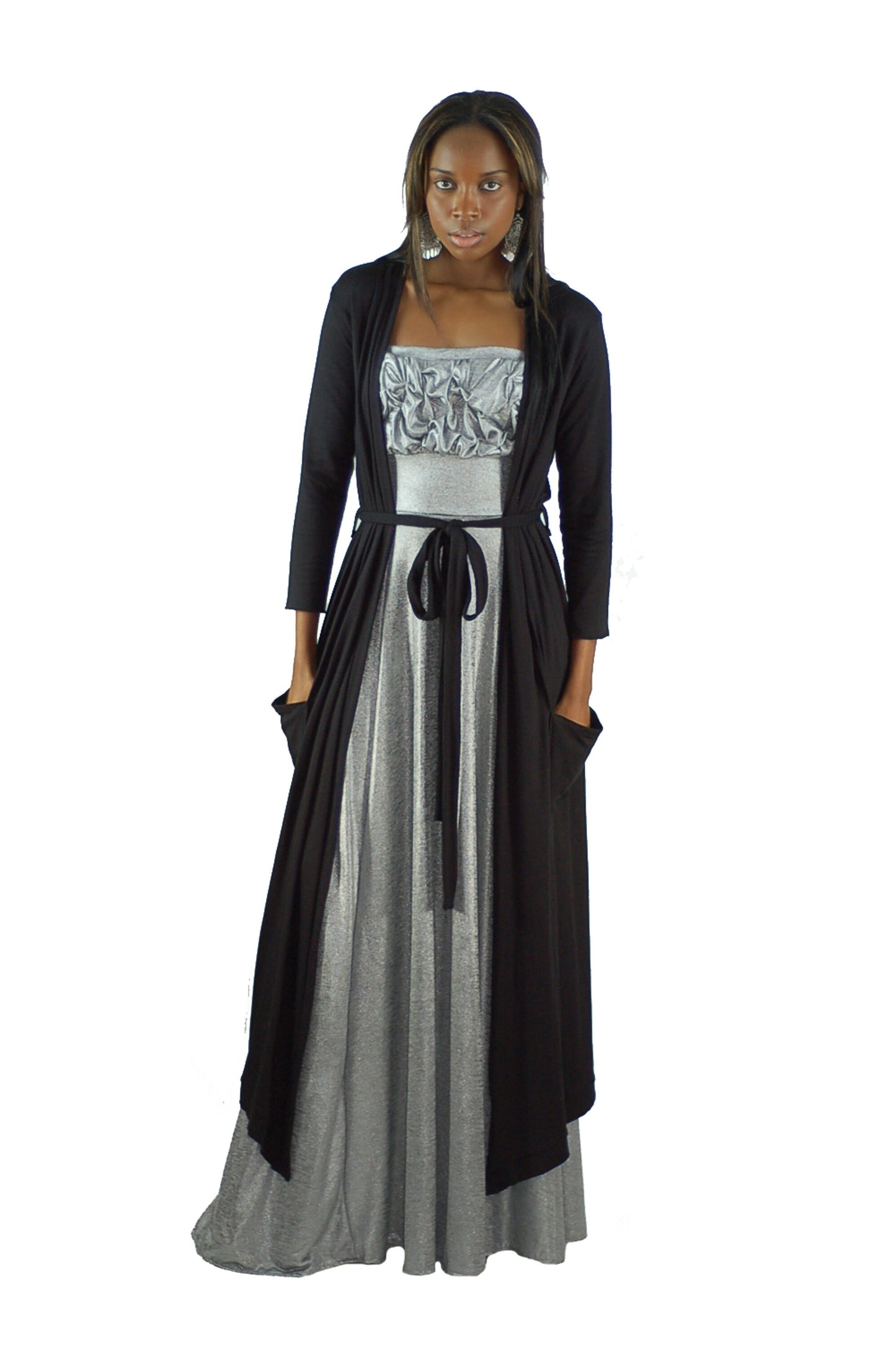 Mona Long Belted Duster Cardigan, Open-Front Light Weight Duster in Jersey Spandex, Duster Cardigan, Long Sleeve Duster