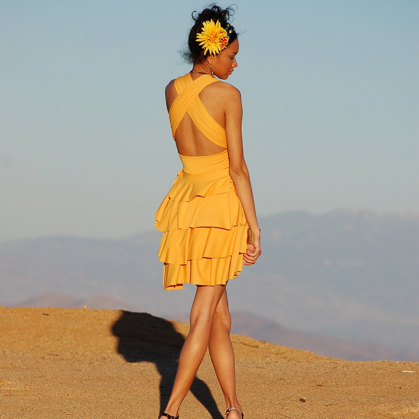 Tiered flounce Mini Dress with Infinity tie straps, cute dresses, Ruffle dress, flounce dresses, summer dress, vacation dress, dancer dress