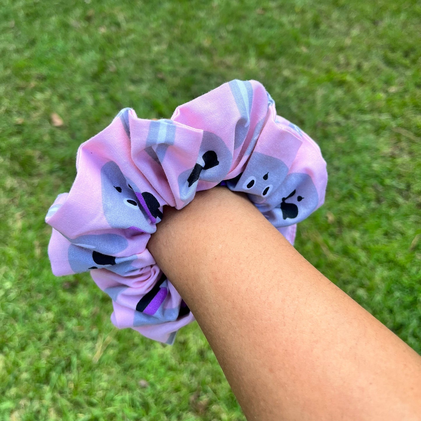 Pink and Blue Hipster Bunny Cotton Scrunchie