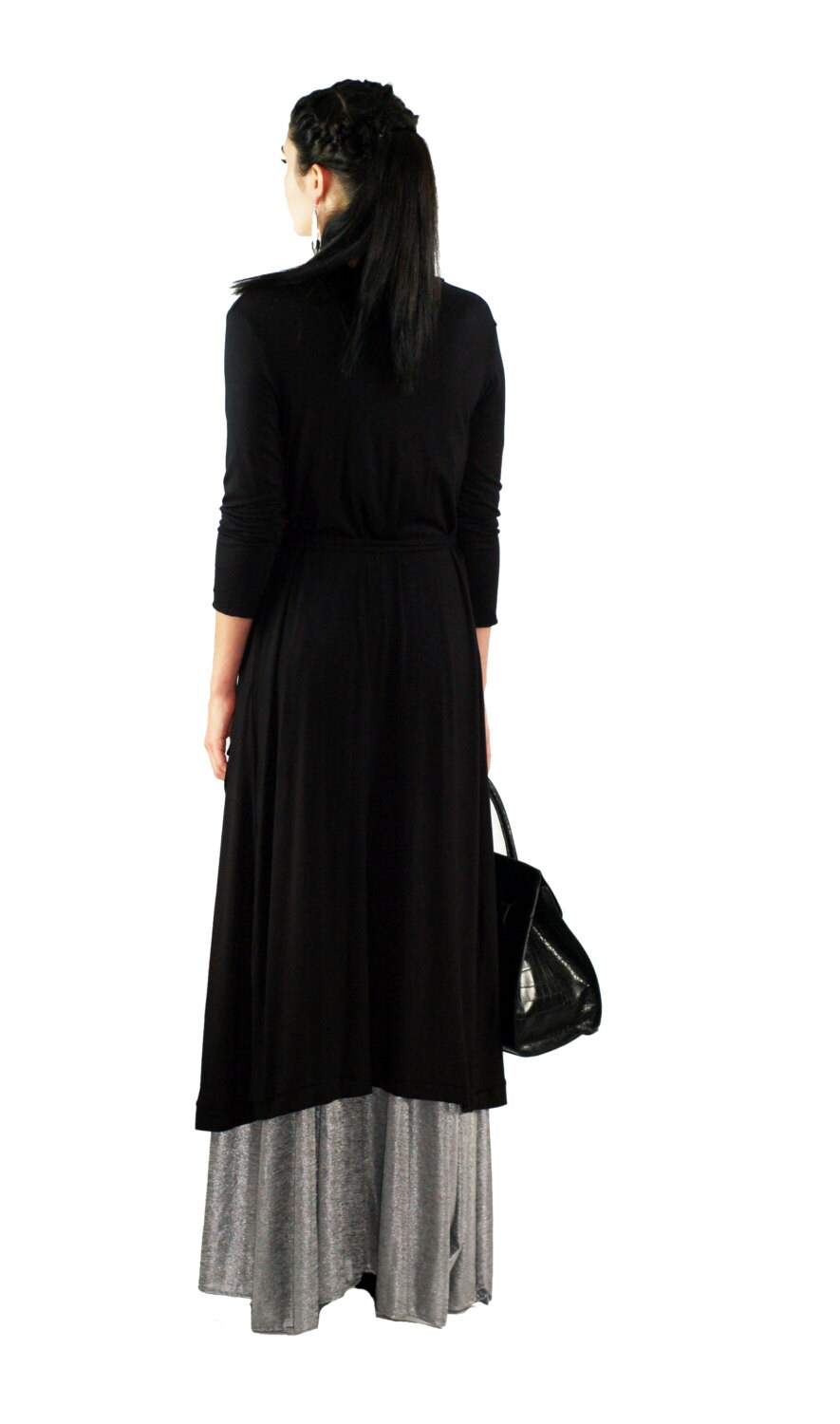 Mona Long Belted Duster Cardigan, Open-Front Light Weight Duster in Jersey Spandex, Duster Cardigan, Long Sleeve Duster