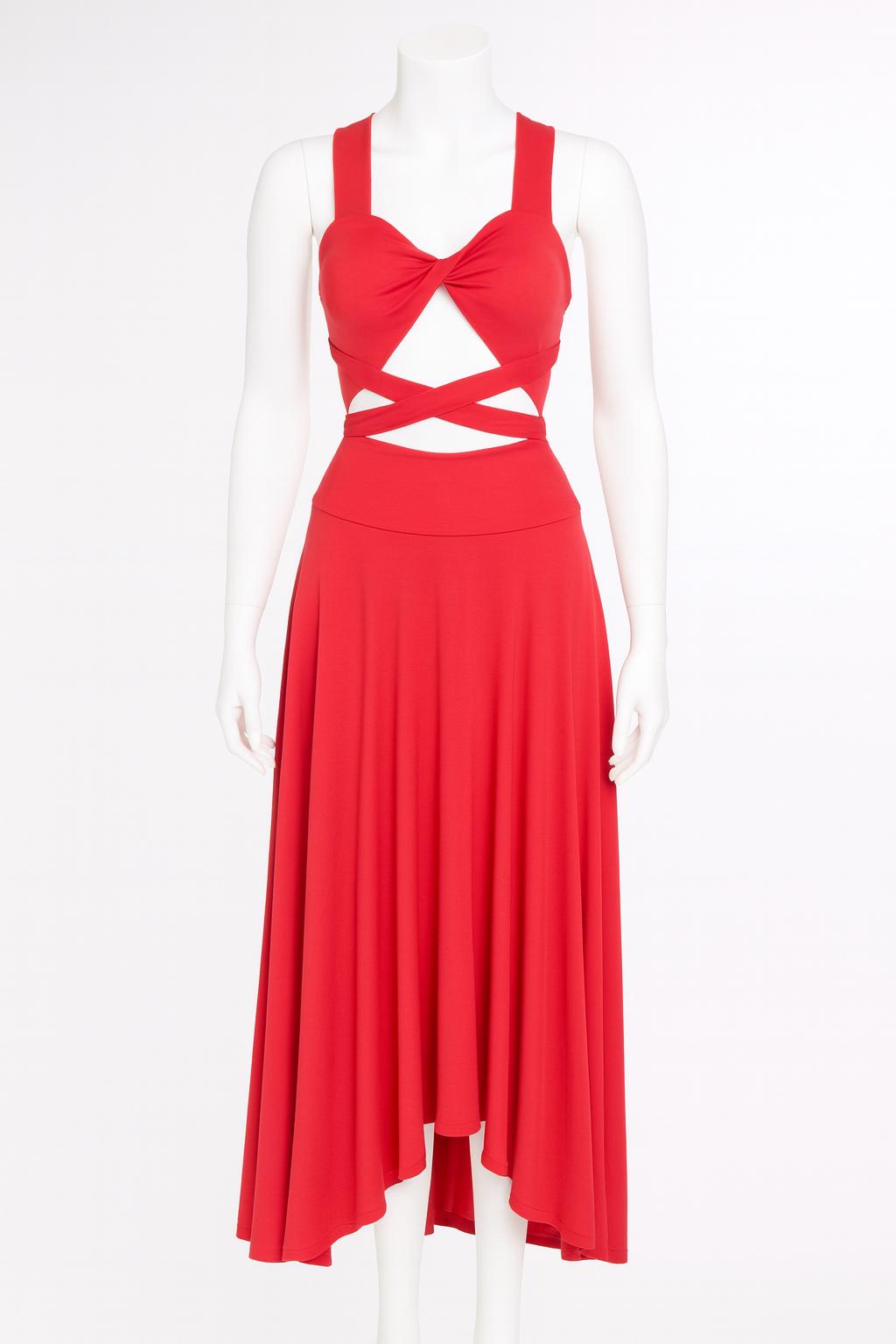 Twisted Bust Red Maxi Dress: Multi-Way USA Made Gown