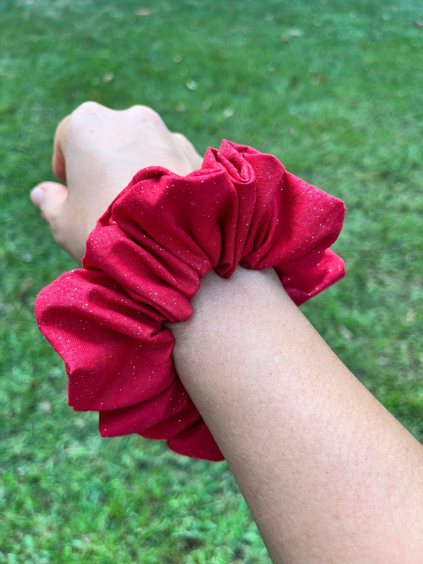 Festive Red & Gold Scrunchie Set: Holiday Hair Accessories