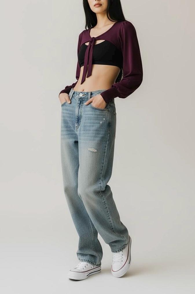 Tie-Front Long Sleeve Shrug | Soft Stretch Cropped Bolero Top