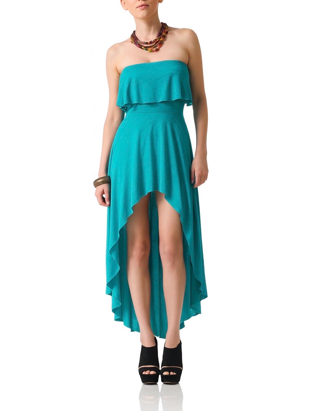 Strapless Hi-Low Dress: Flounce Hem Flowy Summer Dress