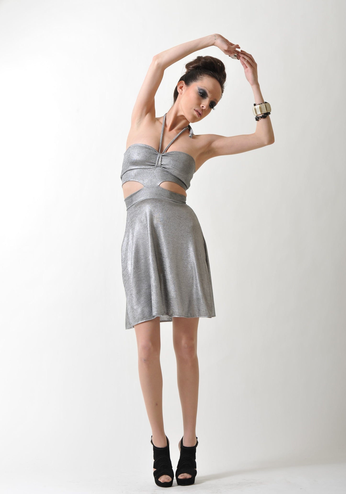 Metallic Silver Cut-Out Mini Dress: Handmade Party Clubwear