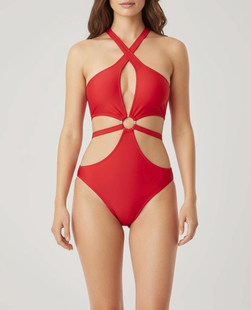 Glamour Center Ring Halter Monokini Swimsuit