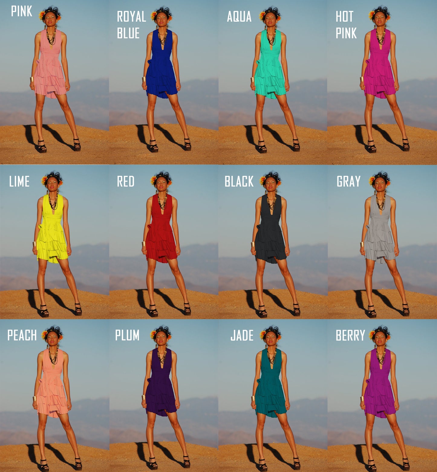 Tiered Ruffle Mini Dress: Infinity Tie Straps, Handmade in USA