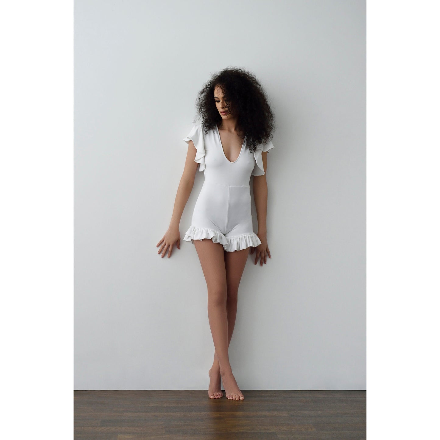 Roxie Boho Romper: Ruffle Hem, Deep V-Neck - Handmade USA