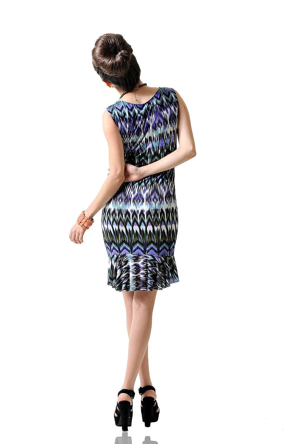Tribal Print Mini Dress: Flounce Hem Bodycon Rayon Blend