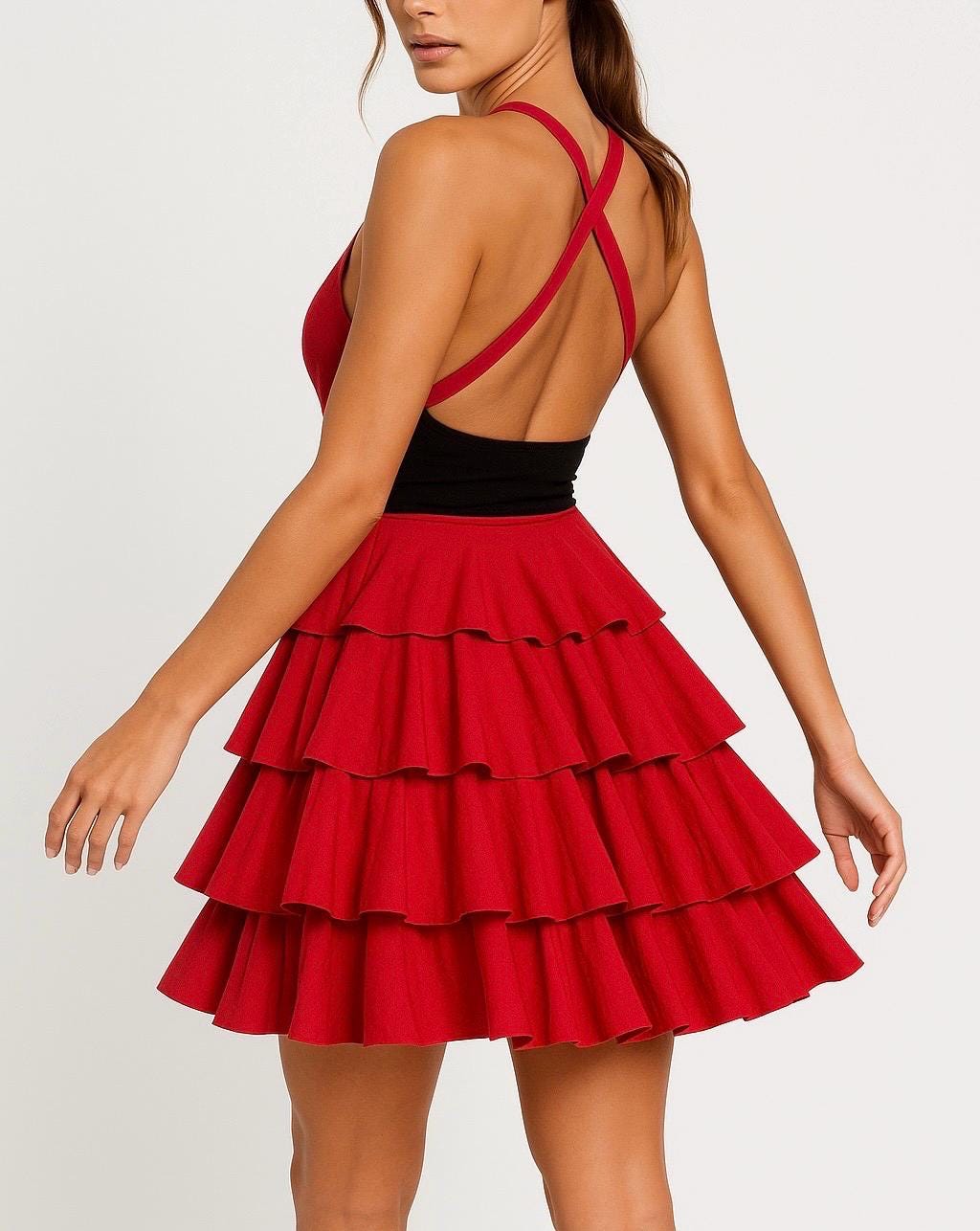 Tiered Flounce Multi-Way Dress: Red Ruffle Dancing Dress