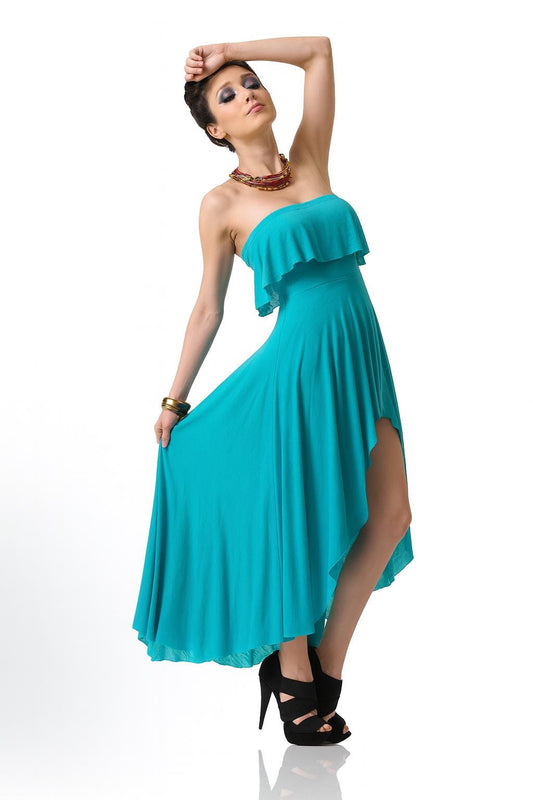 Strapless Hi-Low Dress: Flounce Hem Flowy Summer Dress