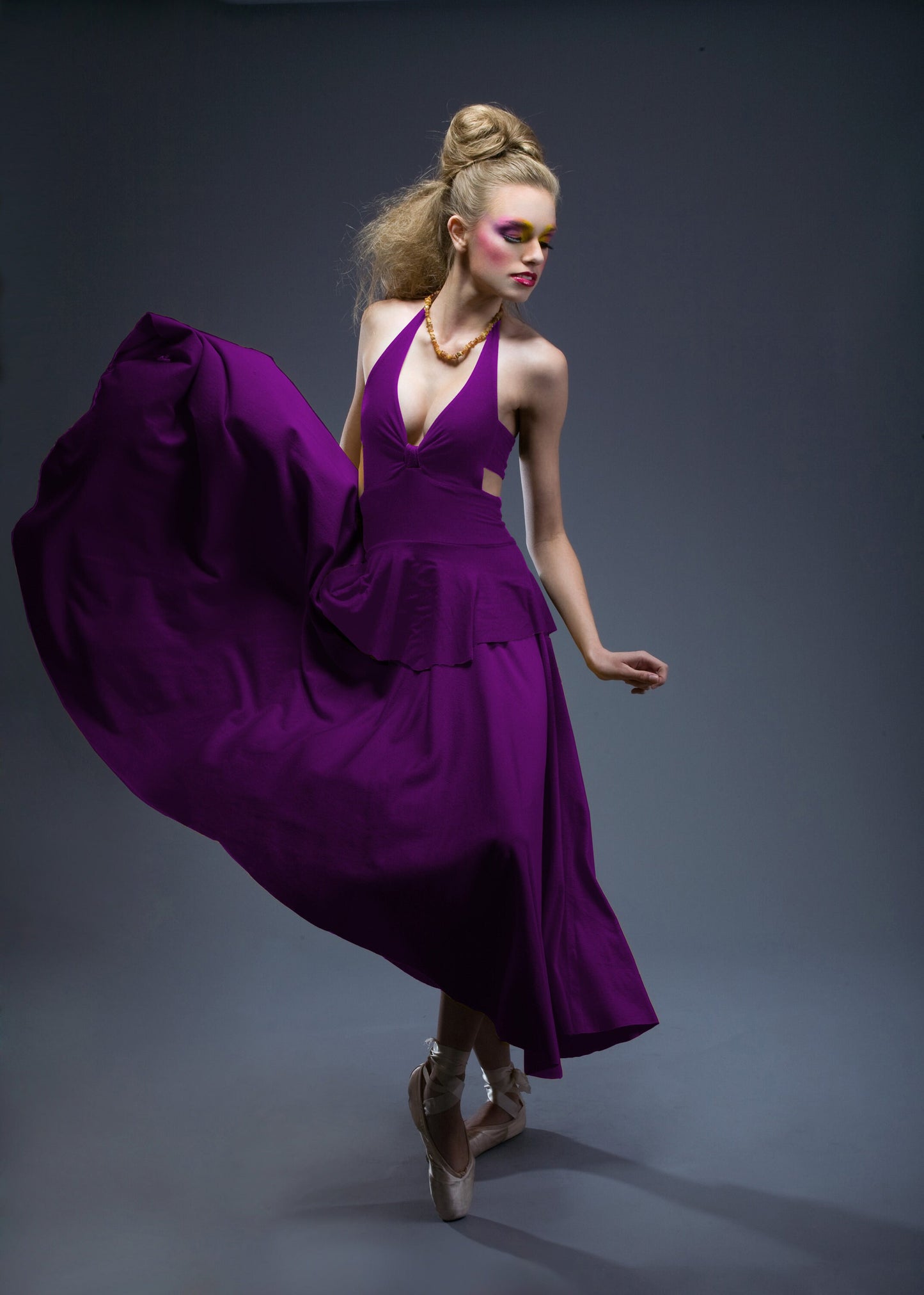 Halter Cinched Bust Midi Dress: Retro Fit & Flare, Handmade in USA