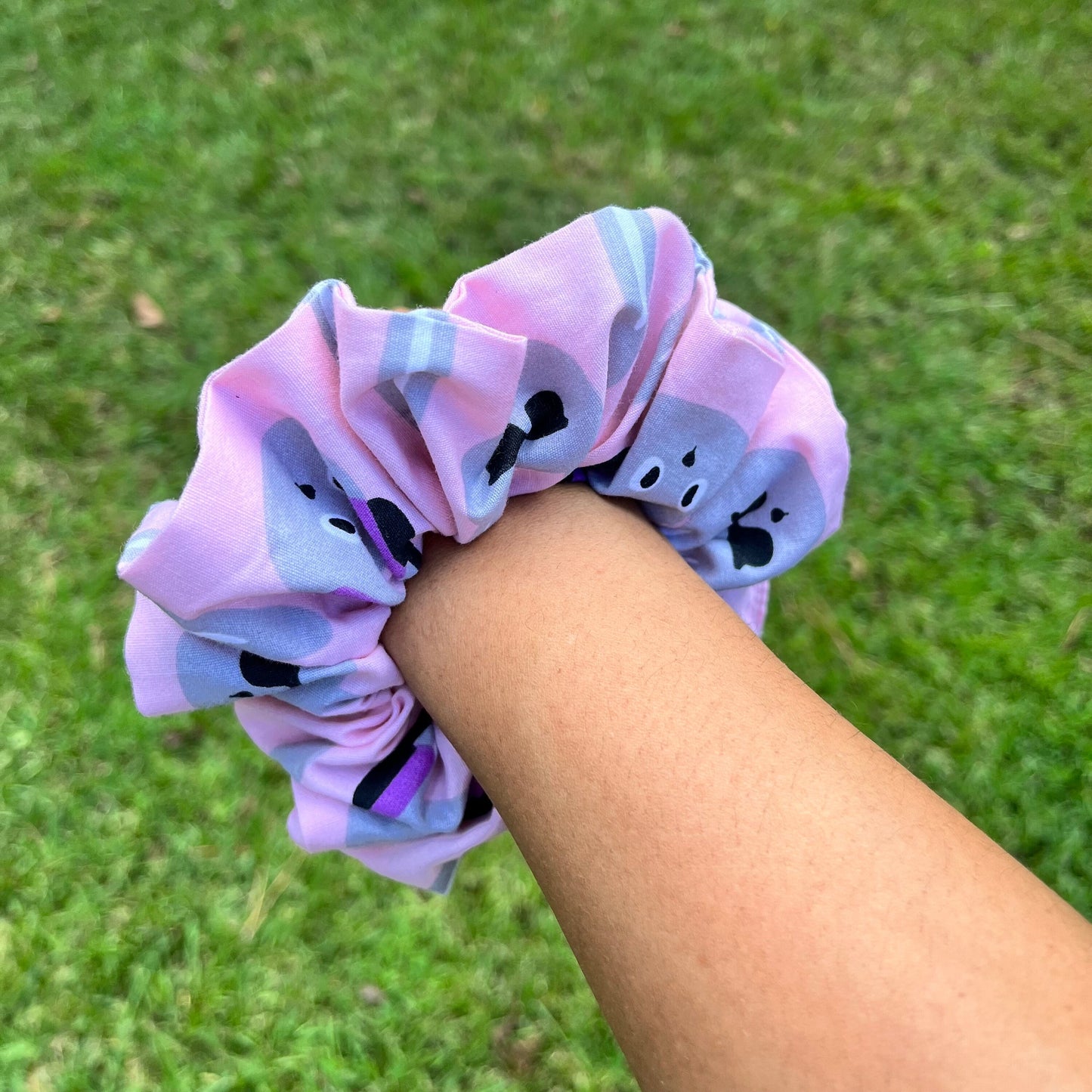 Bunny Print Cotton Scrunchie: Pink & Blue Hair Tie, USA Handmade