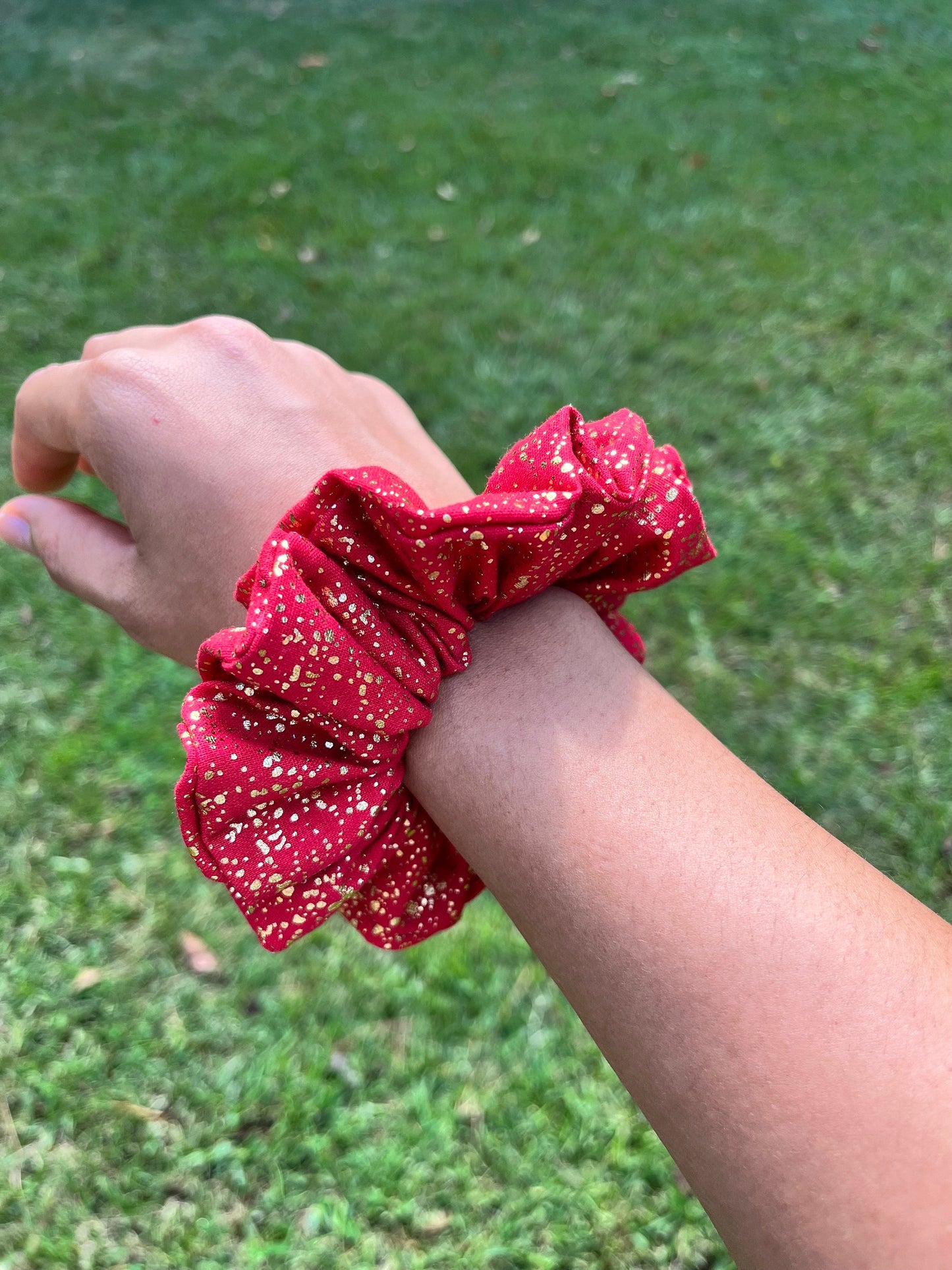 Festive Red & Gold Scrunchie Set: Holiday Hair Accessories