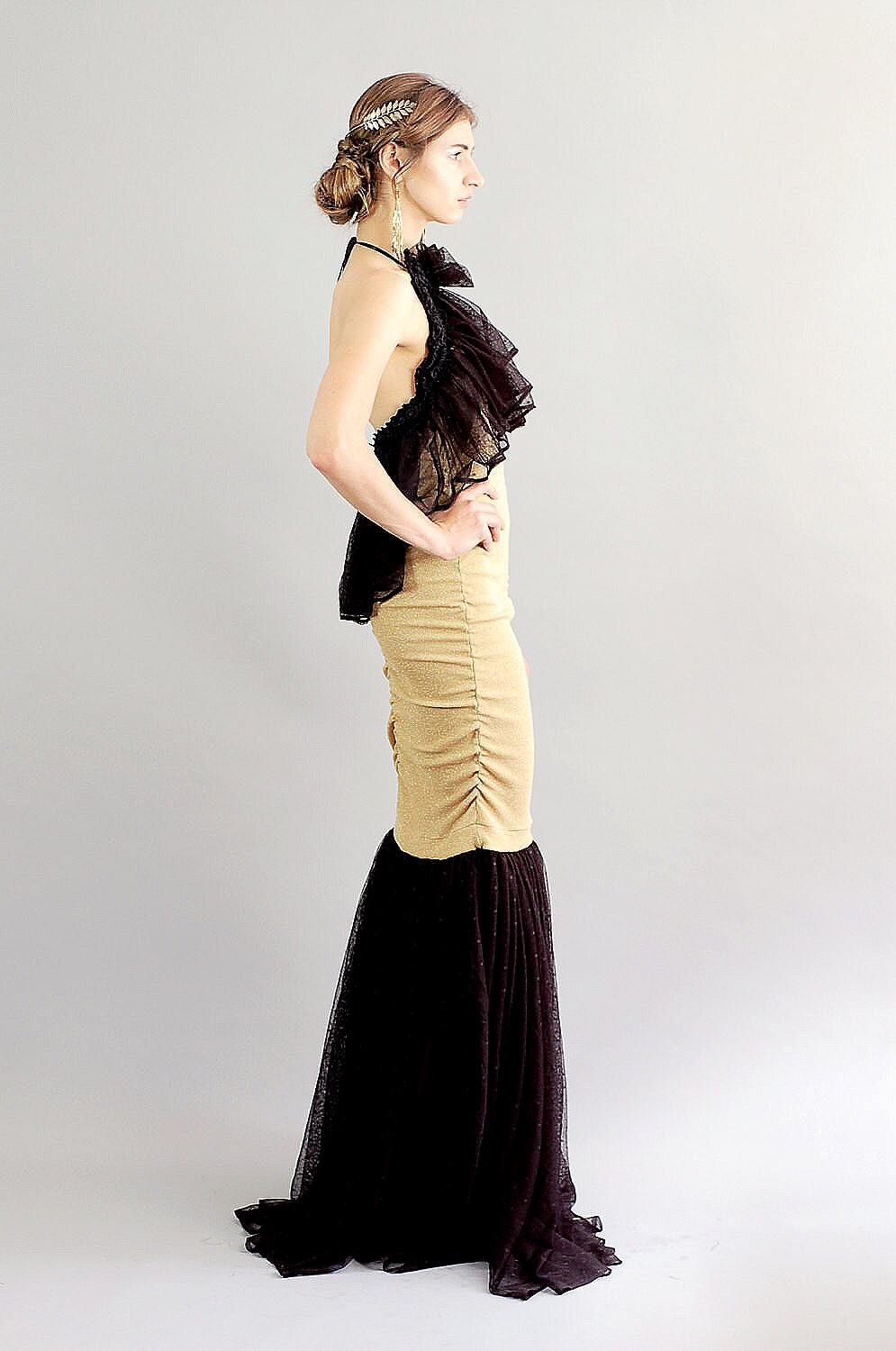 Beatrice Gold and Black Long Maxi Gown-Size M/L