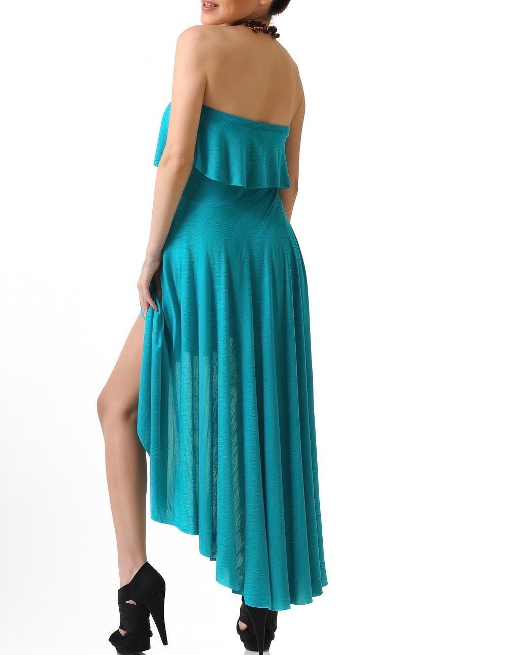 Strapless Hi-Low Dress: Flounce Hem Flowy Summer Dress