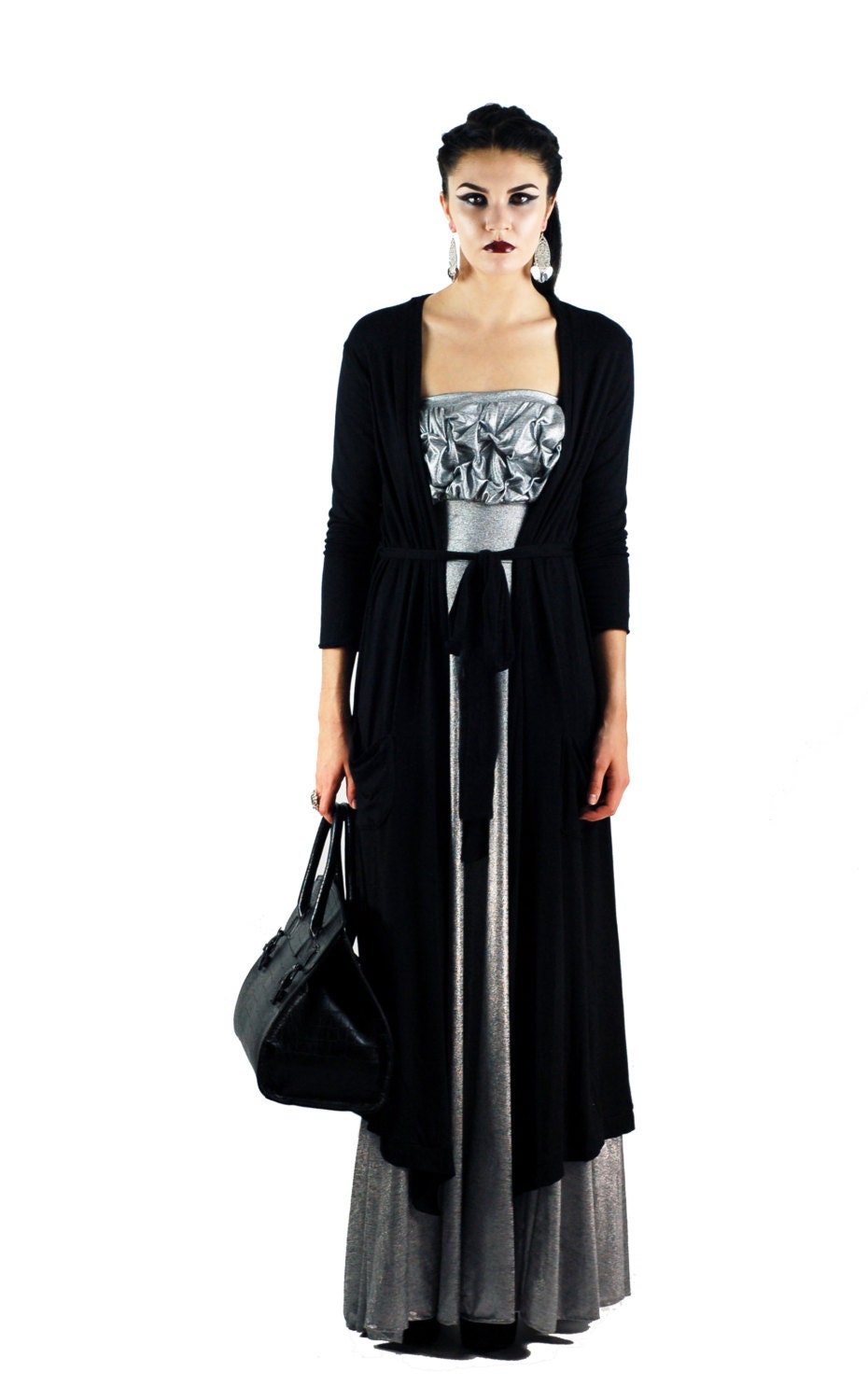 Belted Duster Cardigan: Jersey Spandex Long Sleeve Duster - Handmade USA