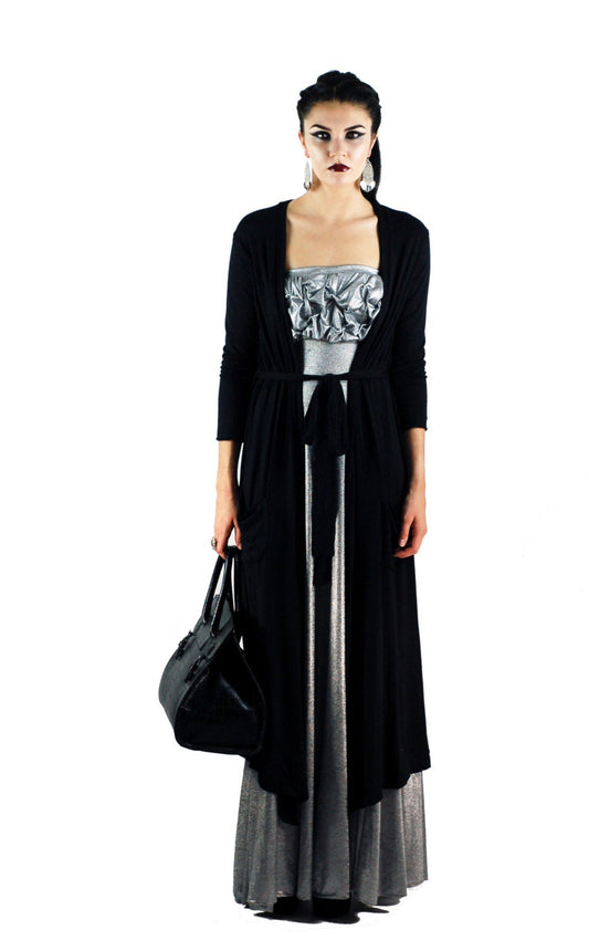 Belted Duster Cardigan: Jersey Spandex Long Sleeve Duster - Handmade USA