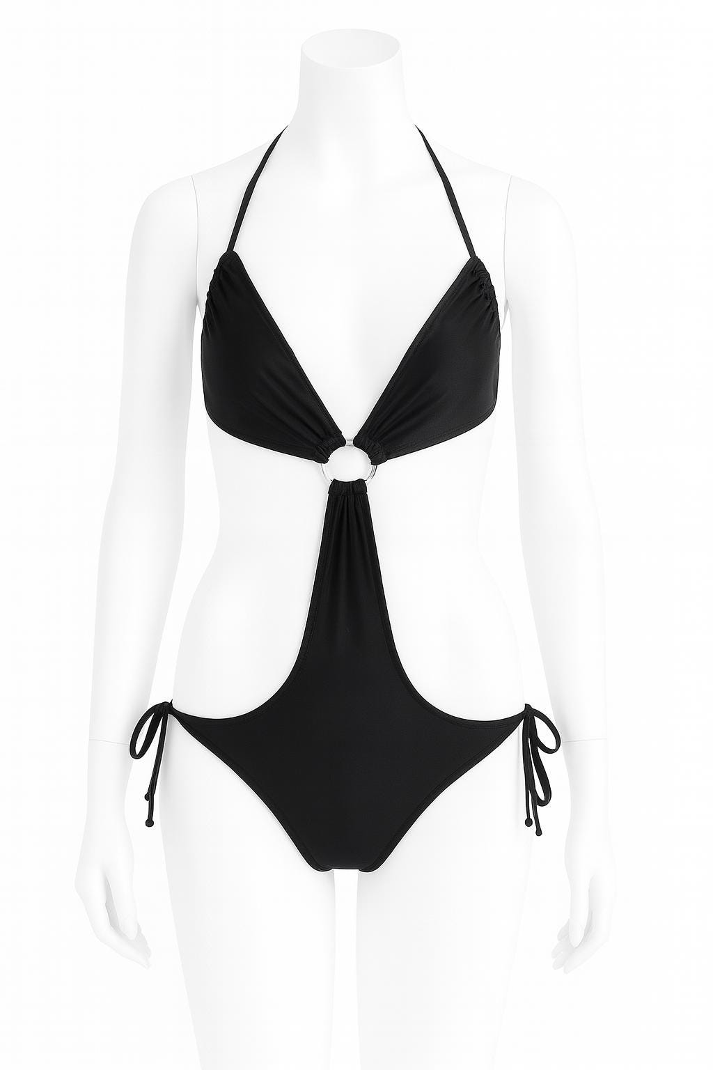 Tease Monokini One Piece Swimsuit with Ring Detail and Adjustable Tie Sides – Sexy Cut Out Bathing Suit