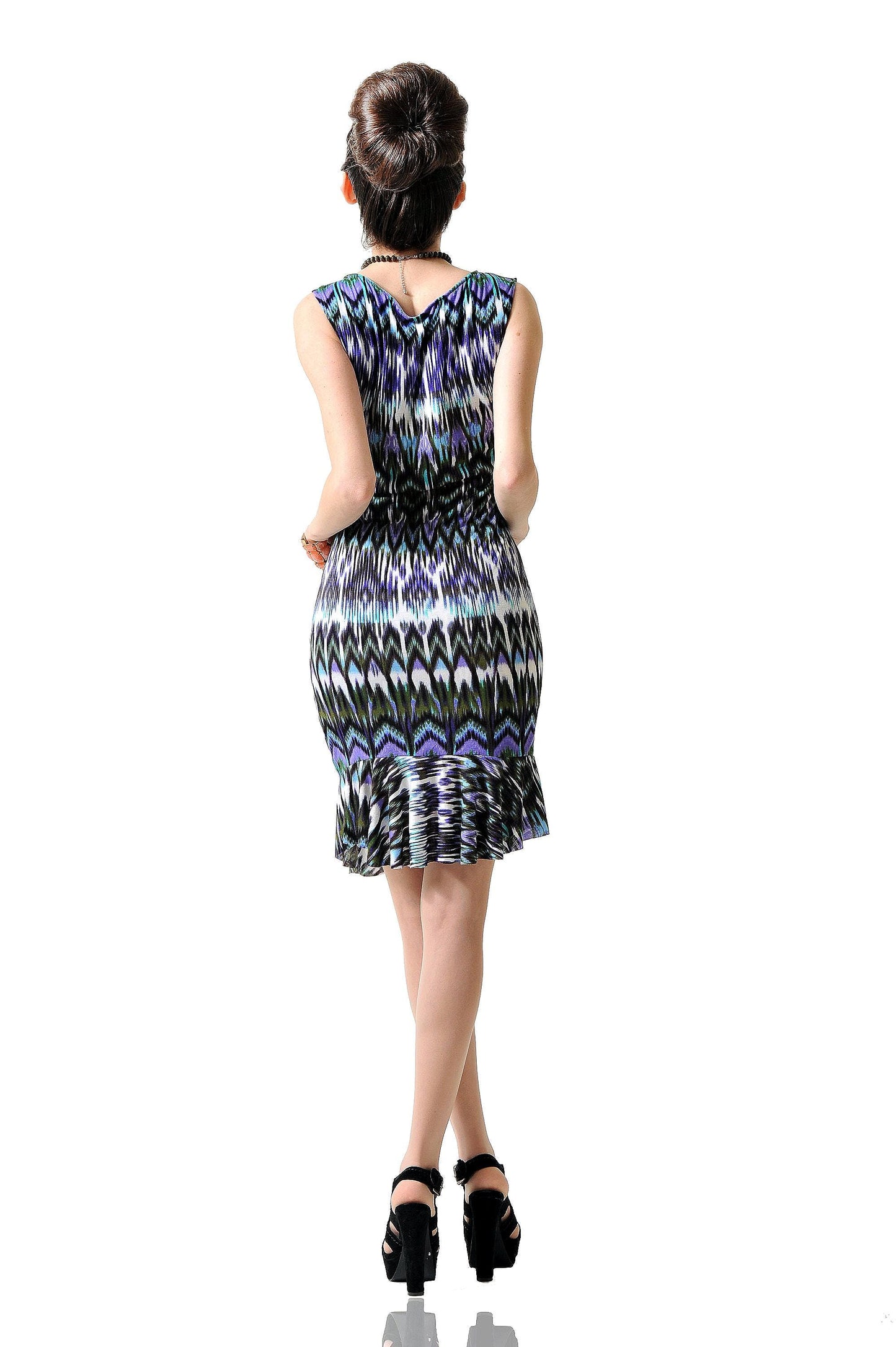 Tribal Print Mini Dress: Flounce Hem Bodycon Rayon Blend
