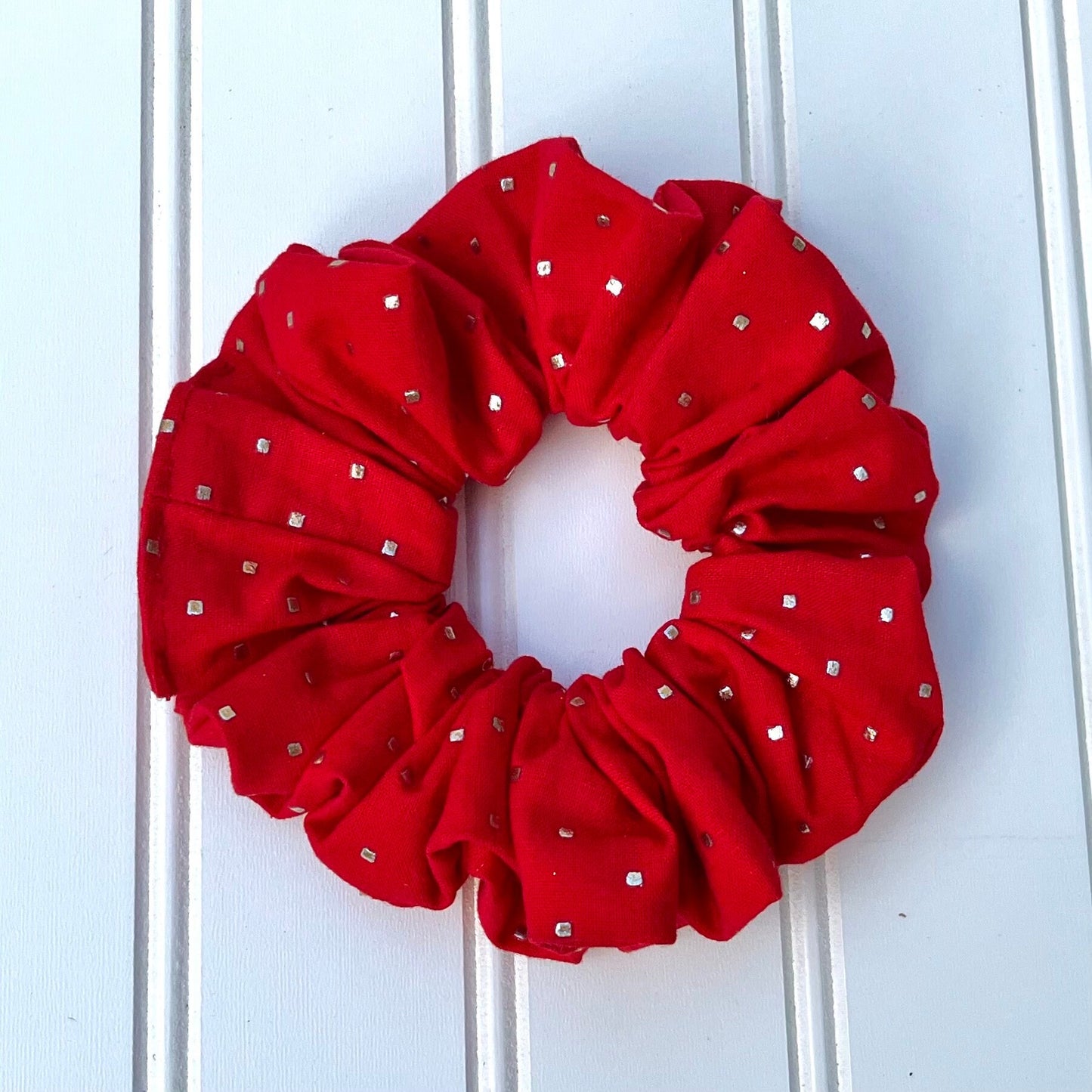 Festive Red & Gold Scrunchie Set: Holiday Hair Accessories