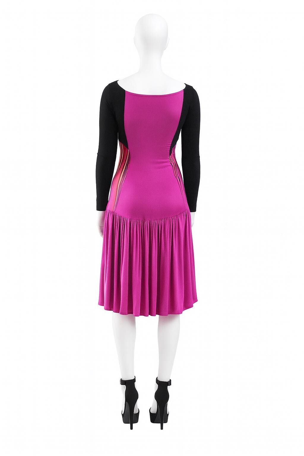 Abstract Print Hi-Lo Dress: Long Sleeve Colorblock Rayon Blend