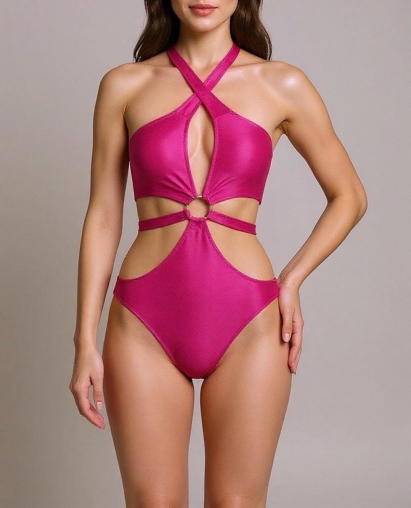 Glamour Center Ring Halter Monokini Swimsuit