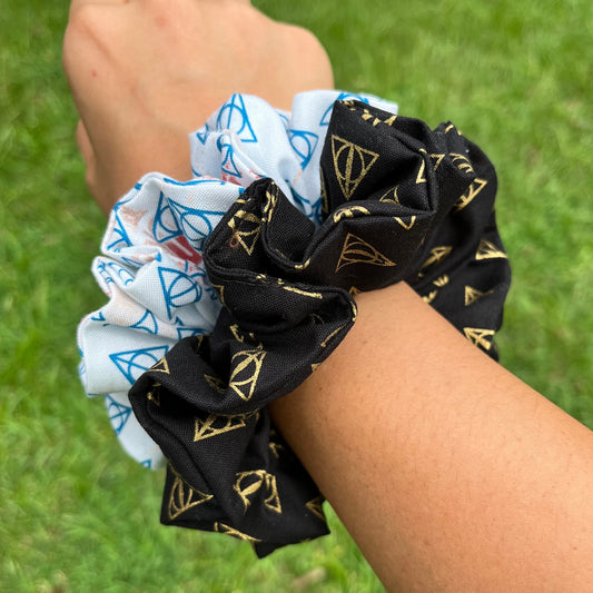 Wizard Scrunchie Set: Deathly Triangle Print, Theme Park Hair Tie
