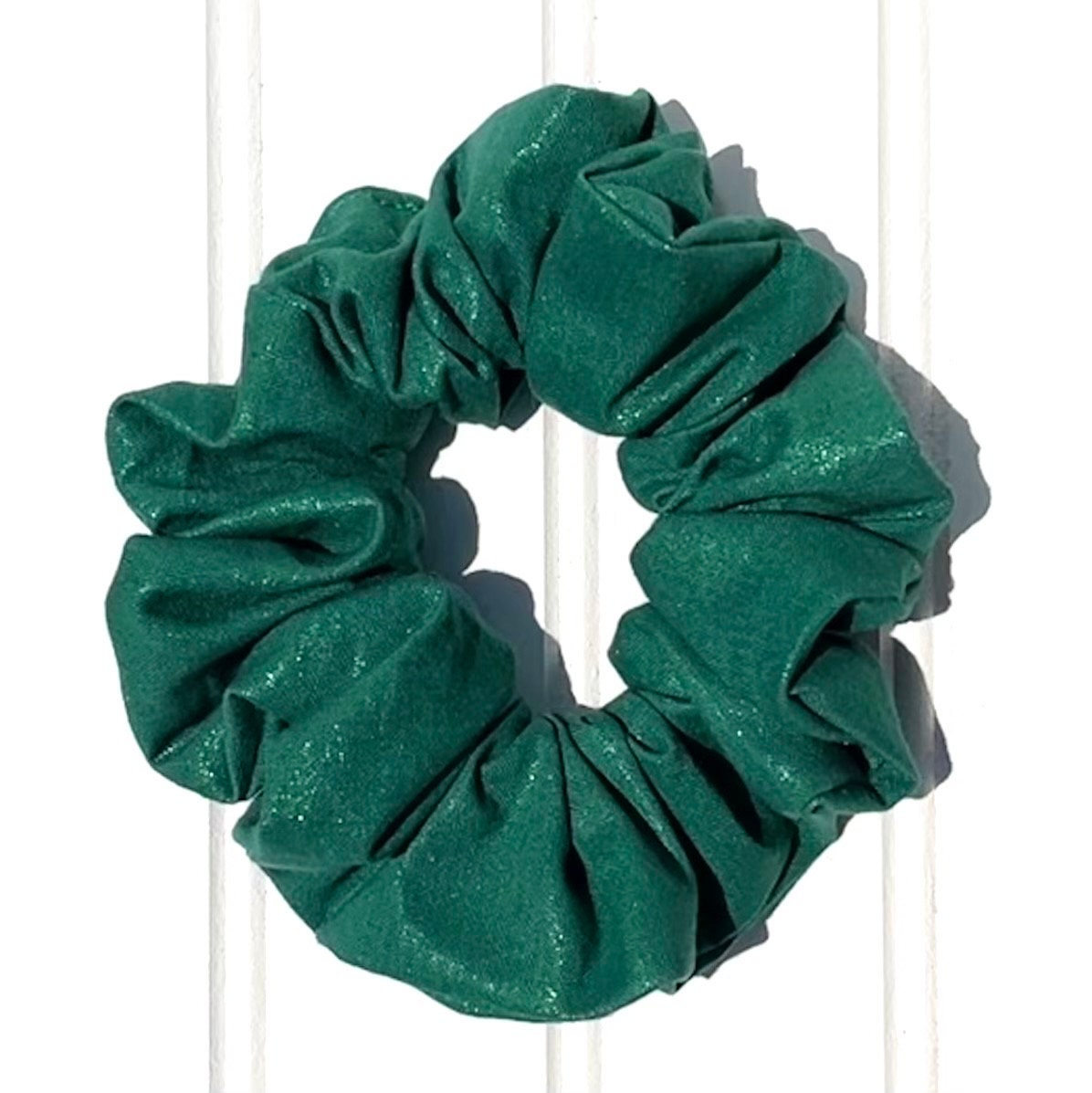 Green Cotton Scrunchie: Festive Holiday Hair Tie, Handmade in USA