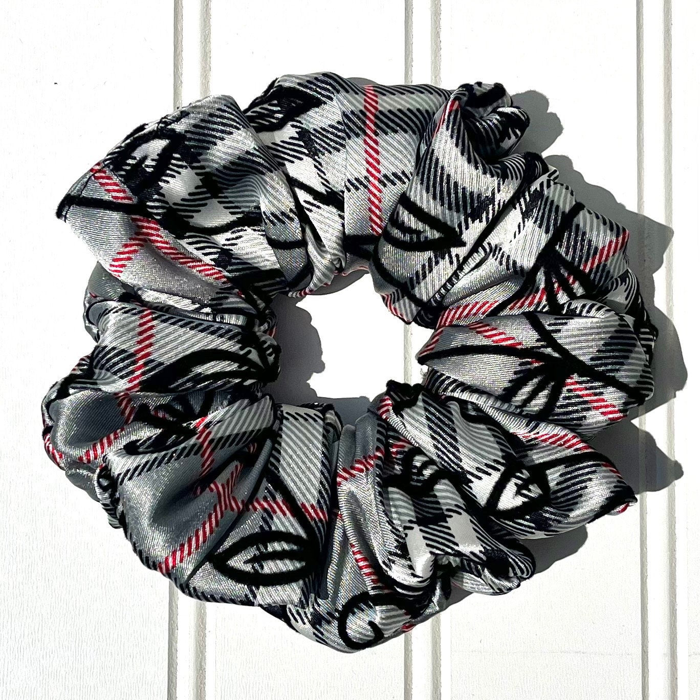 Red Velvet Plaid Scrunchies: Handmade Cotton Blend Hair Accessories